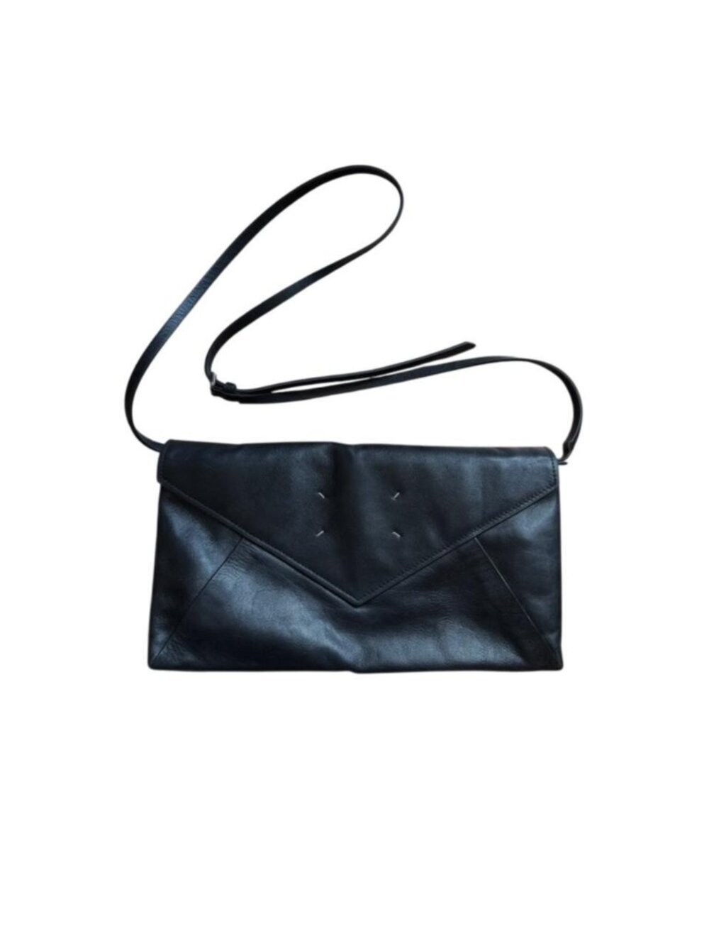 Maison Margiela Black Leather Envelope Clutch Shoulder Bag